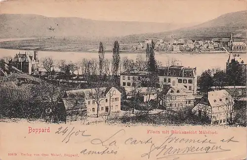 alte orig. AK Boppard b Koblenz Filsen mit Rückansicht Mühlbad Häuser 1902 Vorkrieg