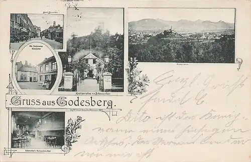 alte orig. AK Godesberg b Bonn frühe Karte Restaurant Schumacher Hotel Blinzler 1896 Vorkrieg