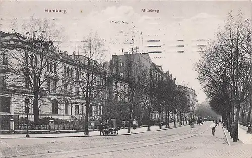 alte orig. AK Hamburg Blick in den Mittelweg Strasse 1910 Vorkrieg