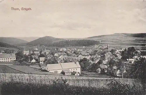 alte orig. AK Thum Erzgebirge b Auerbach Gelenau Partie am Stadtrand Häuser 1916 Vorkrieg