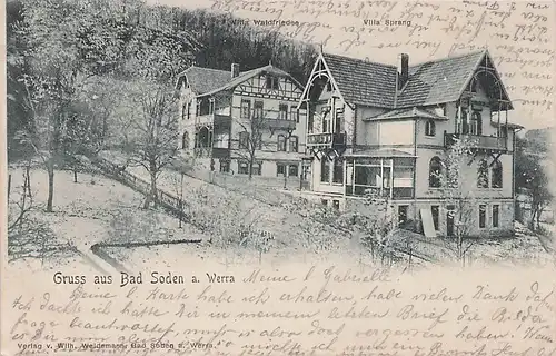 alte orig. AK Bad Soden Sooden Allendorf a. Werra b Eschwege Villa Sprang Strasse 1901 Vorkrieg