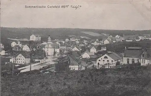 alte orig. AK Carlsfeld b Eibenstock Auerbach Stadtrand Häuser Nähe Bahnhof 1909 Vorkrieg