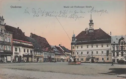 alte orig. AK Oederan Sachsen b Oberschöna Hainichen Markt Freiberger Strasse 1922 Vorkrieg