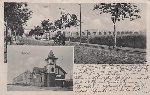 alte orig. AK Wahren b Leipzig Eisenbahn Viadukt Bahnhof Hallesche Strasse 1912 Vorkrieg