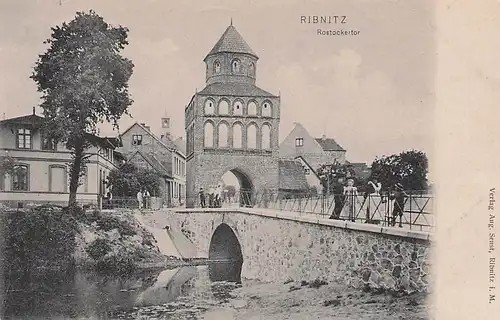 alte orig. AK Ribnitz b Damgarten Graal Müritz Szene am Rostocker Tor 1906 Vorkrieg