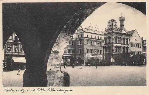 alte orig. AK Leitmeritz a. Elbe Sudeten Hotel Schwarzer Adler ca. 30er J. Vorkrieg