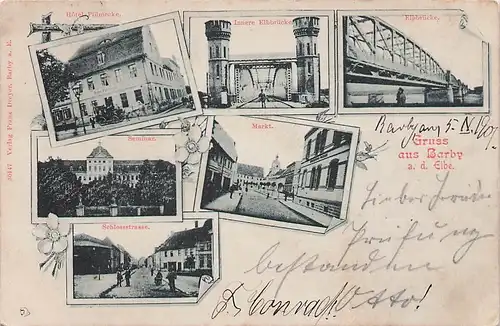 alte orig. AK Barby a. Elbe Hotel Plümecke Schlosstrasse Markt 1901 Vorkrieg