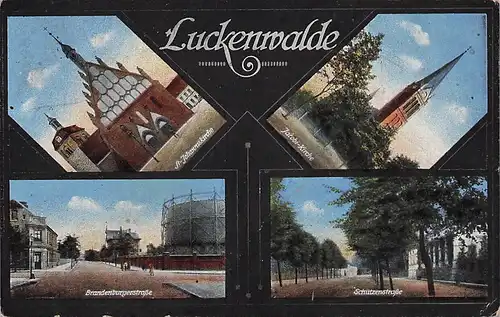 alte orig. AK Luckenwalde Gasometer Brandenburgerstrasse Jacobi- Kirche 1918 Vorkrieg