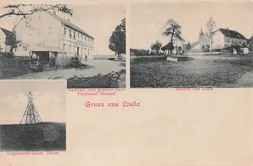 alte orig. AK Linda b Weida Ronneburg Gasthaus Ferdinand Hempel Trigonometrischer Turm Geodäsie ca. 1905 Vorkrieg