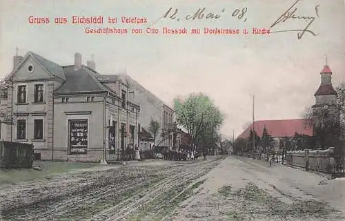 alte orig. AK Eichstädt b Velefanz Vehlefanz Oberkrämer Schwante Dorfstrasse Laden Otto Nossack Kirche 1908 Vorkrieg