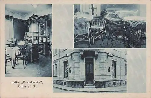 alte orig. AK Grimma Sachsen Kaffee Reichskanzler Ernst Naumann Brückenstrasse Innenansicht Cafe 1933 Vorkrieg