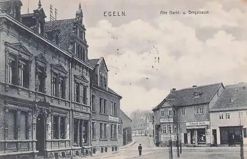 alte orig. AK Egeln b Aschersleben Staßfurt Wanzleben Wolmirsleben Marktstrasse Geschäfte Laden Bergstrasse 1906 Vorkrieg