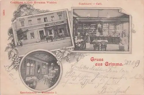 alte orig. AK Grimma Sachsen Conditorei Cafe Konditorei Hermann Winkler Rauchzimmer 1899 Vorkrieg