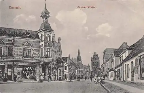 alte orig. AK Demmin b Jarmen Anklamerstrasse mit Hotel zur Reichspost 1912 Vorkrieg