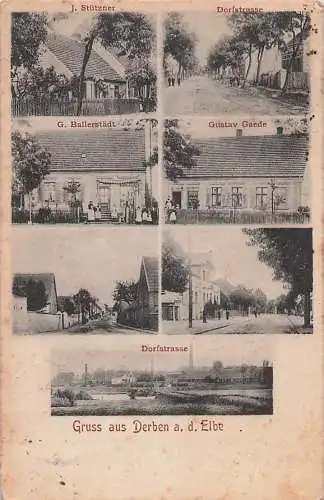 alte orig. AK Derben a. Elbe b Parey Genthin Bittkau Bergzow Geschäfte Häuser v. Ballerstädt Gaede Dorfstrasse 1910 Vorkrieg
