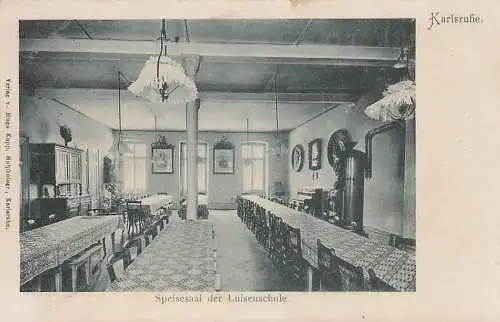 alte orig. AK Karlsruhe Luisenschule Ansicht vom Speisesaal 1905 Vorkrieg