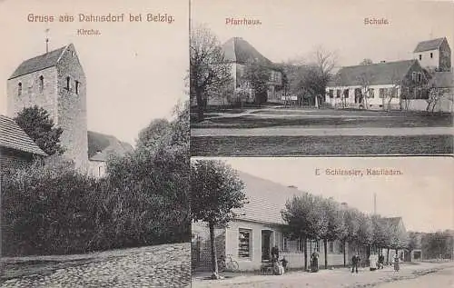 alte orig. AK Dahnsdorf b Belzig Planetal Locktow Mörz Laden Geschäft E. Schiessler Schule Pfarrhaus 1910 Vorkrieg