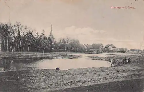 alte orig. AK Ducherow i. Pommern b Anklam Spantekow Ferdinandshof Kinder am Ortsrand 1912 Vorkrieg