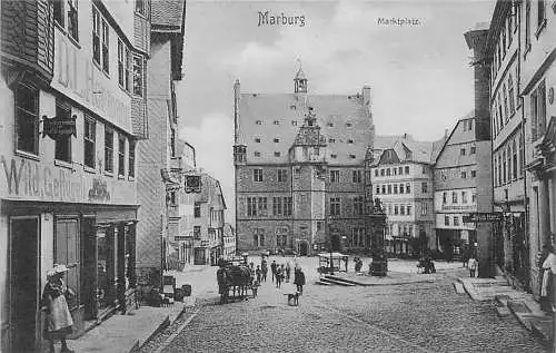 alte orig. AK Marburg b Gießen Marktplatz Geschäfte Vorkrieg