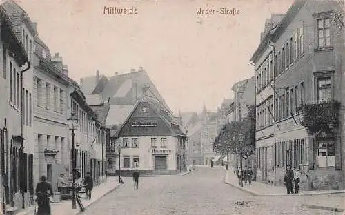 alte orig. AK Mittweida Weber- Strasse Geschäfte 1917 Vorkrieg