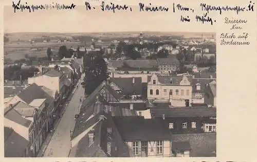 alte orig. AK Driesen Neumark b Landsberg Warthe Blick auf Vordamm Dachpanorama Häuser 1936 Vorkrieg