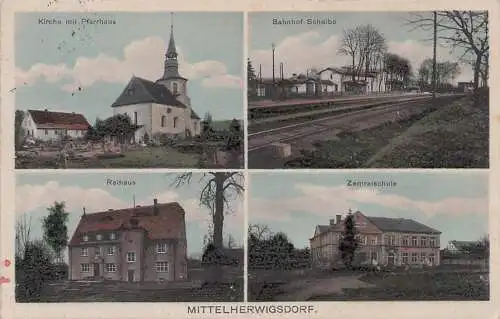 alte orig. AK Mittelherwigsdorf b Herrnhut Oderwitz Zittau Bertsdorf Hainewalde Bahnhof Scheibe Zentralschule Rathaus 1930 Vorkrieg