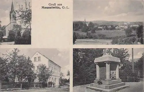 alte orig. AK Meuselwitz Oberlausitz b Reichenbach Melaune Goßwitz Gasthaus Kriegerdenkmal 1926 Vorkrieg