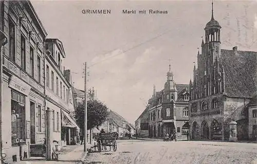 alte orig. AK Grimmen b Stralsund Greifswald Franzburg Markt mit Laden Richard Schmidt Greif - Apotheke 1914 Vorkrieg