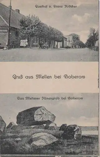 alte orig. AK Mellen b Boberow Lenzen Elbe Wendland Eldena Lanz Karstädt Gasthof Franz Kröcher Hünengrab Steine Vorkrieg