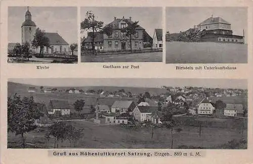 alte orig. AK Satzung Erzgebirge b Marienberg Jöhstadt Mildenau Wolkenstein Gasthaus zur Post Kirche Häuser ca 40er 50er J.