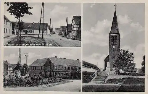 alte orig. AK Dreileben b Seehausen Wanzleben Börde Magdeburg Egeln Oschersleben Laden Geschäft H. Senftleben Kirche 1941 Vorkrieg