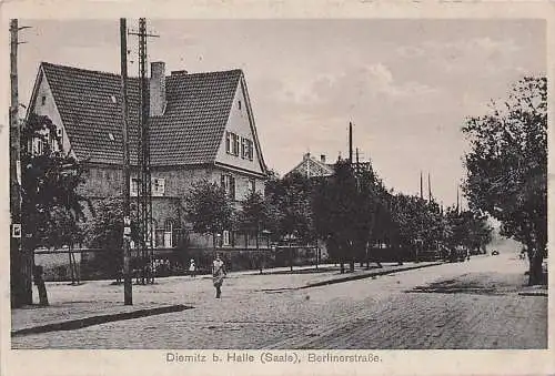 alte orig. AK Diemitz b Halle Saale b Dautzsch Büschdorf Berlinerstrasse Häuser Vorkrieg
