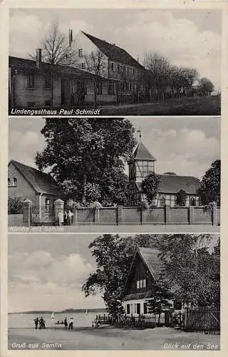 alte orig. AK Semlin b Rathenow b Stechow Nennhausen Gasthaus Paul Schmidt Kirche Schule 1936 Vorkrieg