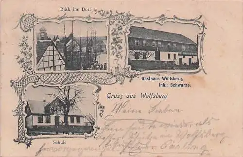 alte orig. AK Wolfsberg b Sangerhausen Breitenbach Rotha Gasthaus v. Schwarze Schule Kirche 1905 Vorkrieg