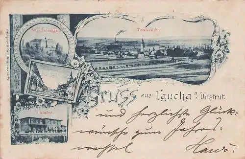 alte orig. AK Laucha Unstrut Burgscheidungen Freyburg Naumburg Saale Bahnhof Eisenbahn Strasse Totalansicht 1897 Vorkrieg