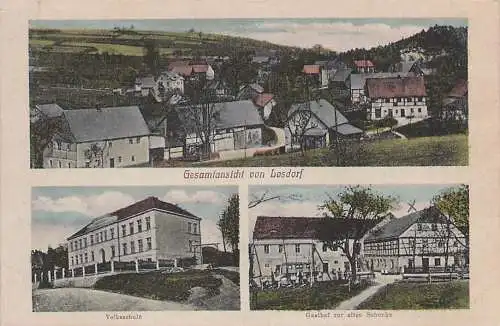 alte orig. AK Losdorf Loosdorf Ludvíkovice Sudeten Heidenstein Kamen b Tetschen Bodenbach Volksschule Gasthof Häuser Ortsrand 1923 Vorkrieg