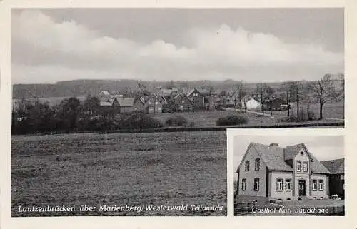 alte orig. AK Lautzenbrücken b Bad Marienberg Nisterau Unnau Westerwald Häuser Ortsrand Gasthof Bauckhage 1955