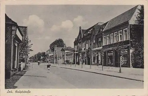 alte orig. AK Leck b Flensburg Lindholm Stedesand Karlum Hauptstrasse Geschäfte ca 40er 50er J.