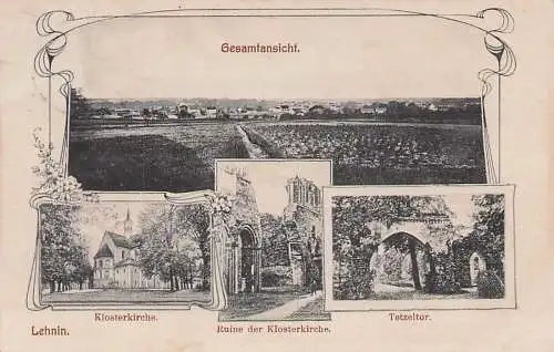 alte orig. AK Lehnin b Beelitz Golzow Brandenburg Havel Kloster Kirche Tetzeltor Gesamtansicht 1910 Vorkrieg