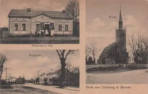 alte orig. AK Ladeburg b Bernau b Berlin Werneuchen Gasthof E. Kitt Dorfstrasse Kirche 1919 Vorkrieg