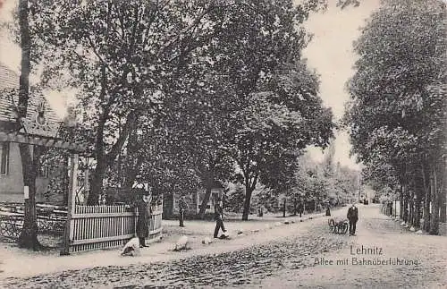 alte orig. AK Lehnitz b Oranienburg Birkenwerder Leegebruch Allee Strasse Bahnüberführung 1909 Vorkrieg