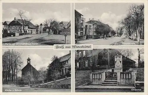 alte orig. AK Watenbüttel b Lehndorf Braunschweig Geschäftshaus Laden Heinrich Hauer Hauptstrasse Ehrenmal 1954