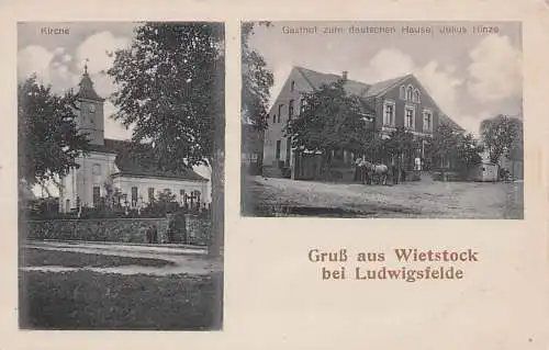 alte orig. AK Wietstock b Ludwigsfelde Trebbin Kerzendorf Gasthof zum deutschen Hause Julius Hinze Kirche Vorkrieg