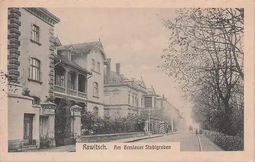 alte orig. AK Rawitsch Rawicz Posen Wohnhäuser Breslauer Stadtgraben 1916 Vorkrieg