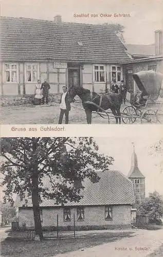 alte orig. AK Guhlsdorf b Pritzwalk Groß Pankow Krampfer Lindenberg Klein Gottschow Putlitz Perleberg Gasthof Oskar Gehrann Schule Kirche Kutsche Vorkrieg