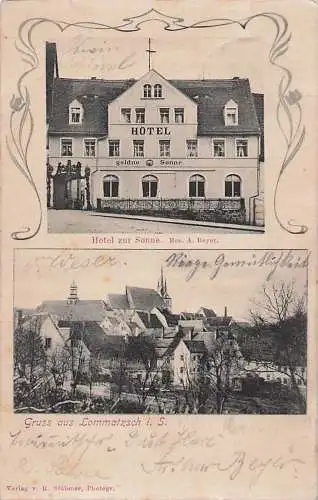 alte orig. AK Lommatzsch b Meissen Meißen Hotel goldne Sonne 1907 Vorkrieg