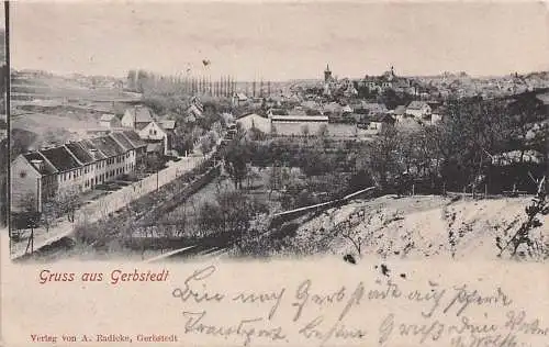 alte orig. AK Gerbstedt b Könnern Wettin Mansfeld Eisleben Panorama Häuser 1902 Vorkrieg