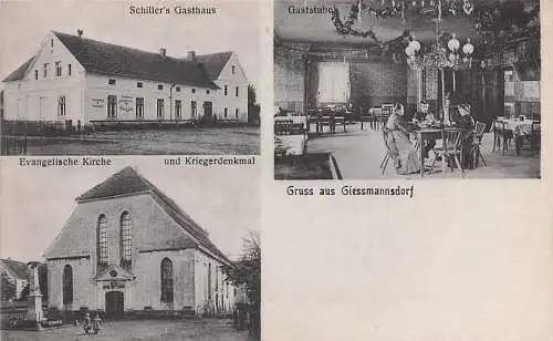 alte orig. AK Giessmannsdorf b Sprottau Gościeszowice Waltersdorf Gmina Niegosławice Bockwitz Lebus Schlesien Gasthaus Schiller Gaststube Vorkrieg