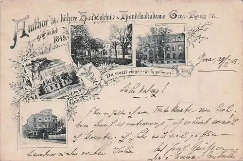 alte orig. AK Gera Reuss Handelsschule Schulhaus Wohnhaus Pensionat 1903 Vorkrieg