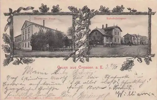 alte orig. AK Crossen a. Elster Krossen b Eisenberg Rauda Silbitz Tauchlitz Wetterzeube Schkölen Bahnhofstrasse Gasthof G. Köhler Deutsches Haus 1903 Vorkrieg